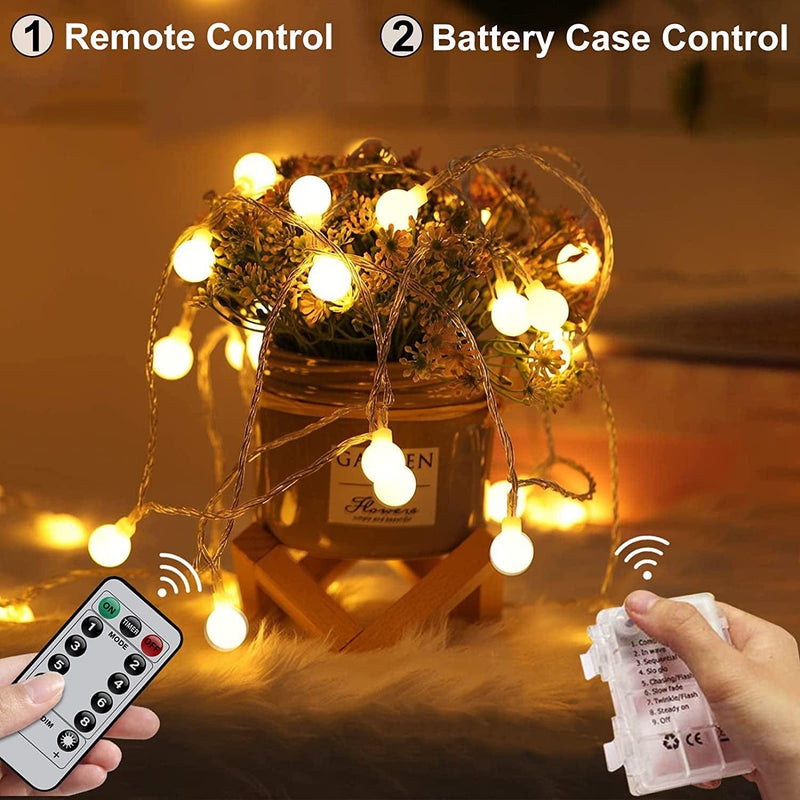 YOYONACY Battery Operated String Lights Bedroom - 52FT 2 Pack 120 Leds Globe Fairy String Lights Waterproof 8 Modes with Remote and Timer for Indoor Outdoor Wedding Party Christmas Decor, Warm White
