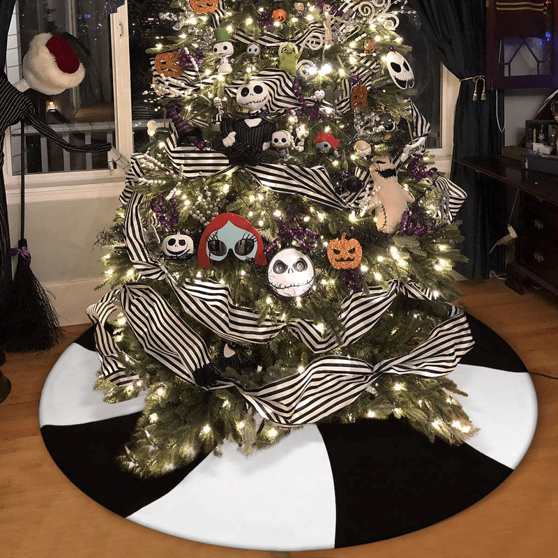 yuboo Christmas&Halloween Tree Skirt,48" Black&White Lollipop Decor for Halloween Tree Ornaments and Xmas Decorations