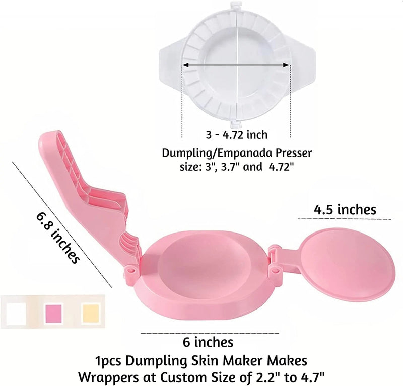 Zayedo Dumpling Maker, Manual Tortilla, Dough Press Empanada Maker, Tortillas Pancakes Maker Press, Dumplings Wrapper Skin Maker Mold, Easy Perfect Dumpling & Empanadas Making Tool Kit (Pink)