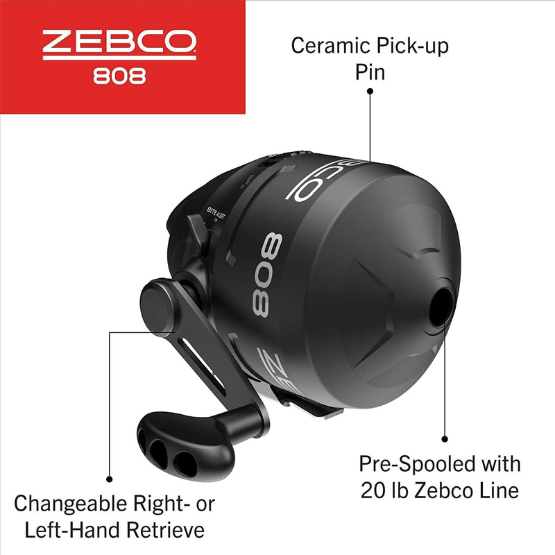Zebco 808 Spincast Reel and Fishing Rod Combo, 7-Foot Durable Z-Glass Rod with Extended EVA Rod Handle, Quickset Anti-Reverse with Bite Alert, Pre-Spooled with 20-Pound Cajun Fishing Line, Black