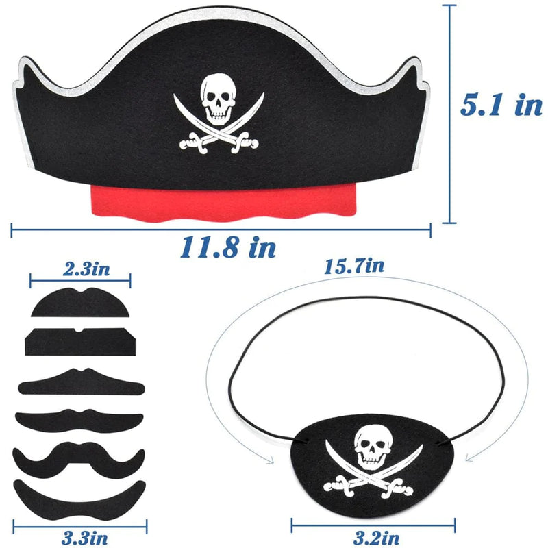 Zeedix 18 Pcs Pirate Hat Set 6 Pcs Felt Pirate Hats 6 Pcs Fake Mustaches 6 Pcs Pirate Eye Patches for Kids, Pirate Eye Mask Costume Accessories Pirate Party Favors for Halloween Masquerade Cosplay