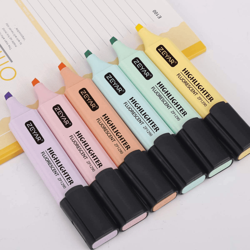 ZEYAR Highlighter, Pastel Colors Chisel Tip Marker Pen, Assorted Colors, Water Based, Quick Dry (6 Macaron Colors)