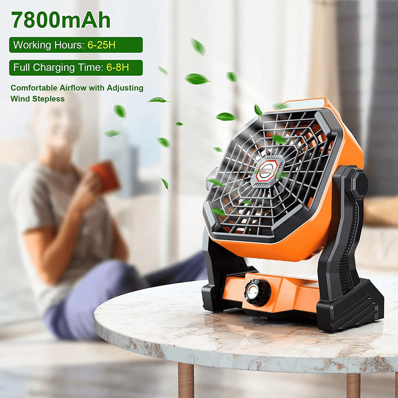 Zhovee Portable Fan Rechargeable, Battery Fan with Usb Fan, Outdoor Fan with Camping Lanterns, 7800Mah Battery Operated Camping Fan, Camping Accessories, Tent Fan Light for Outdoor, Home, Office.