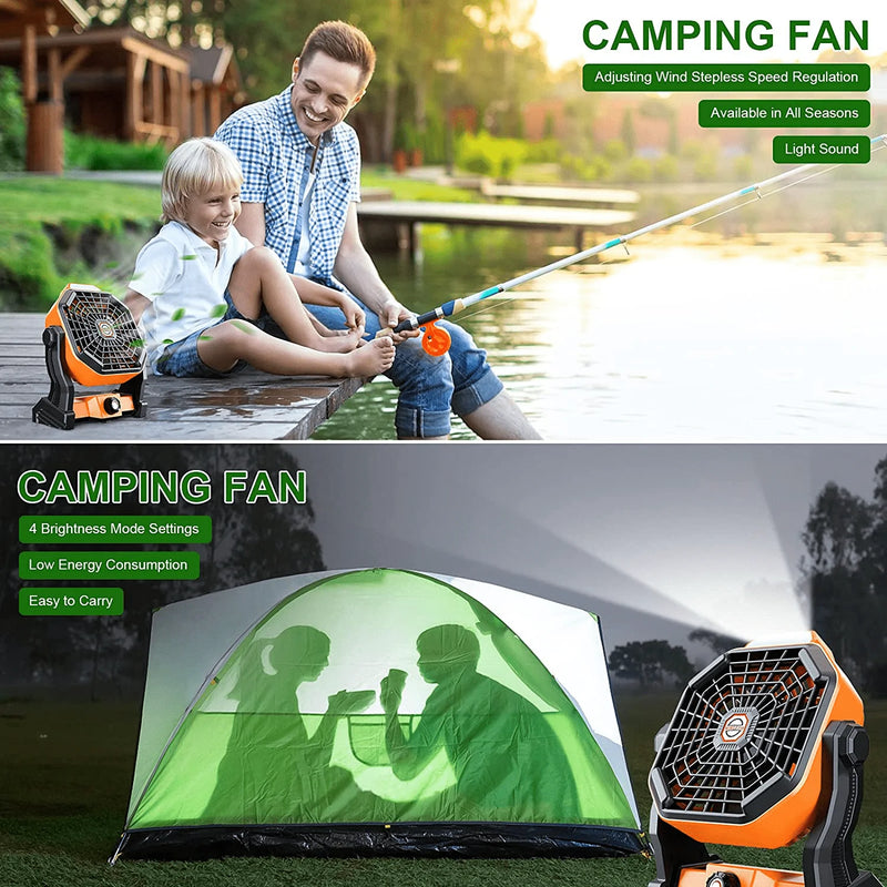 Zhovee Portable Fan Rechargeable, Battery Fan with Usb Fan, Outdoor Fan with Camping Lanterns, 7800Mah Battery Operated Camping Fan, Camping Accessories, Tent Fan Light for Outdoor, Home, Office.